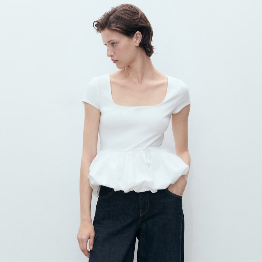 White Peplum Top